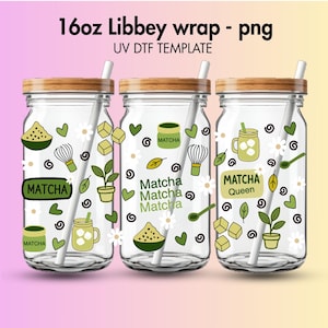 Matcha 16oz Libbey Glass Wrap PNG, UV DTF Template (Digital Download)