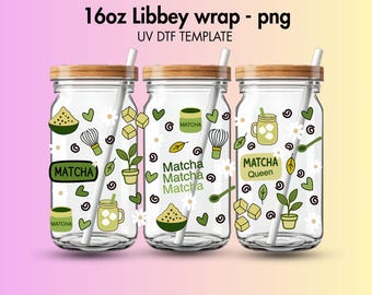 Matcha 16oz Libbey Glass Wrap PNG, UV DTF Vorlage (Digitaler Download)
