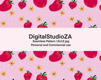 Kawaii Erdbeer Musterdesign Skurril Frucht Digitales Papier 12x12 JPG Download