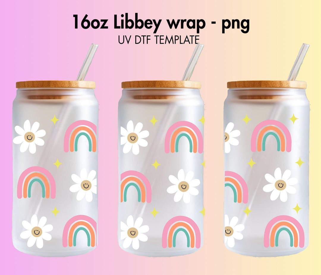 Boho Rainbow 16 Oz UV DTF, Digital Download Png Libbey Can Wrap ...