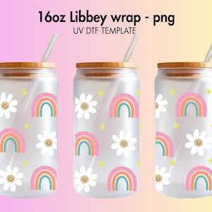 Boho Rainbow 16 oz UV DTF, digital download png  Libbey Can Wrap | Waterproof Decal
