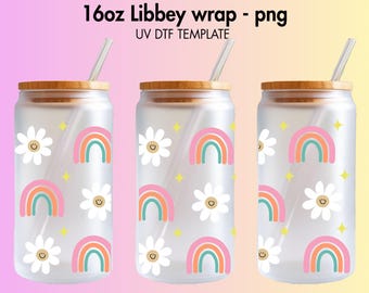 Boho Rainbow 16 oz UV DTF, digitaler Download png Libbey Can Wrap | Wasserfester Aufkleber