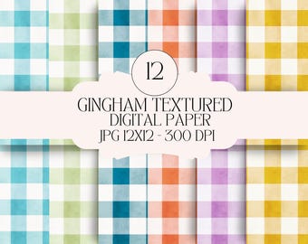Strukturiertes Gingham-Digital-Papierpaket - 12 nahtlose Muster (digitaler Download)