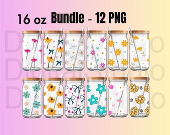 Gänseblümchen-Becher-Verpackung PNG-Bundle für 16 Unzen Becher (UV DTF Designs)