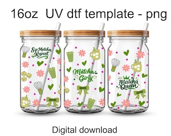 Matcha Mädchen UV DTF Cup Wrap | Glasdosen Aufkleber (Digitaler Download)