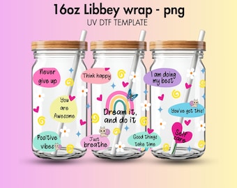 Motivierende Boho Floral 16 Unzen Libbey Glas Tasse Wrap Digitaler Download PNG DIY Transfer Vorlage