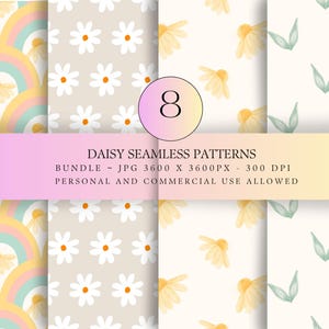 Boho Watercolour Pastel Daisy Seamless Pattern Bundle Floral Digital Download Background Design