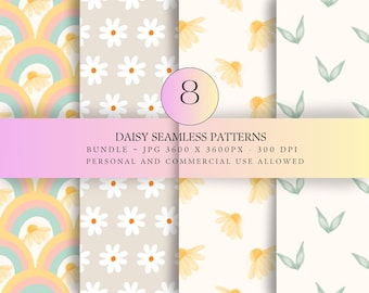 Gänseblümchen Musterdesign Bundle Pastell Boho Aquarell Floral Digital Download Hintergrund Design