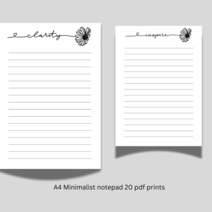 Colección de margaritas minimalistas en PDF: arte botánico inspirador y blocs de notas motivacionales imprimibles. Descarga instantánea de artículos de papelería imprimibles.