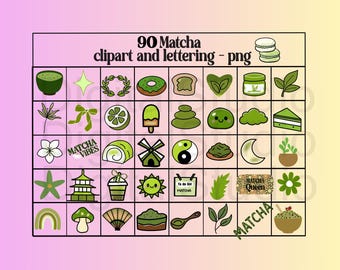 Matcha Clipart-Bundle | Grüner Tee-Liebhaber PNG Grafiken Kommerzielle Nutzung Digital Download Set