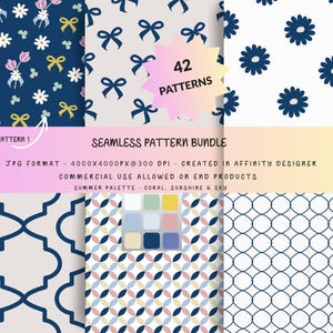 Summer Seamless Patterns Bundle | Florals, Geometric, Stripes (Digital Download)