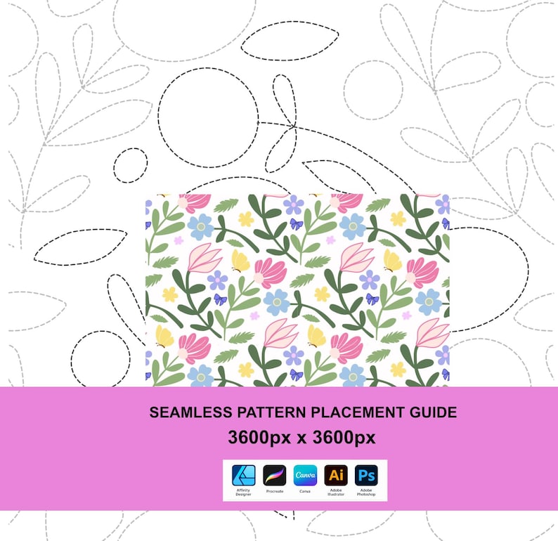 Seamless Pattern Template Wildflowers Placement Guide (procreate, Canva ...