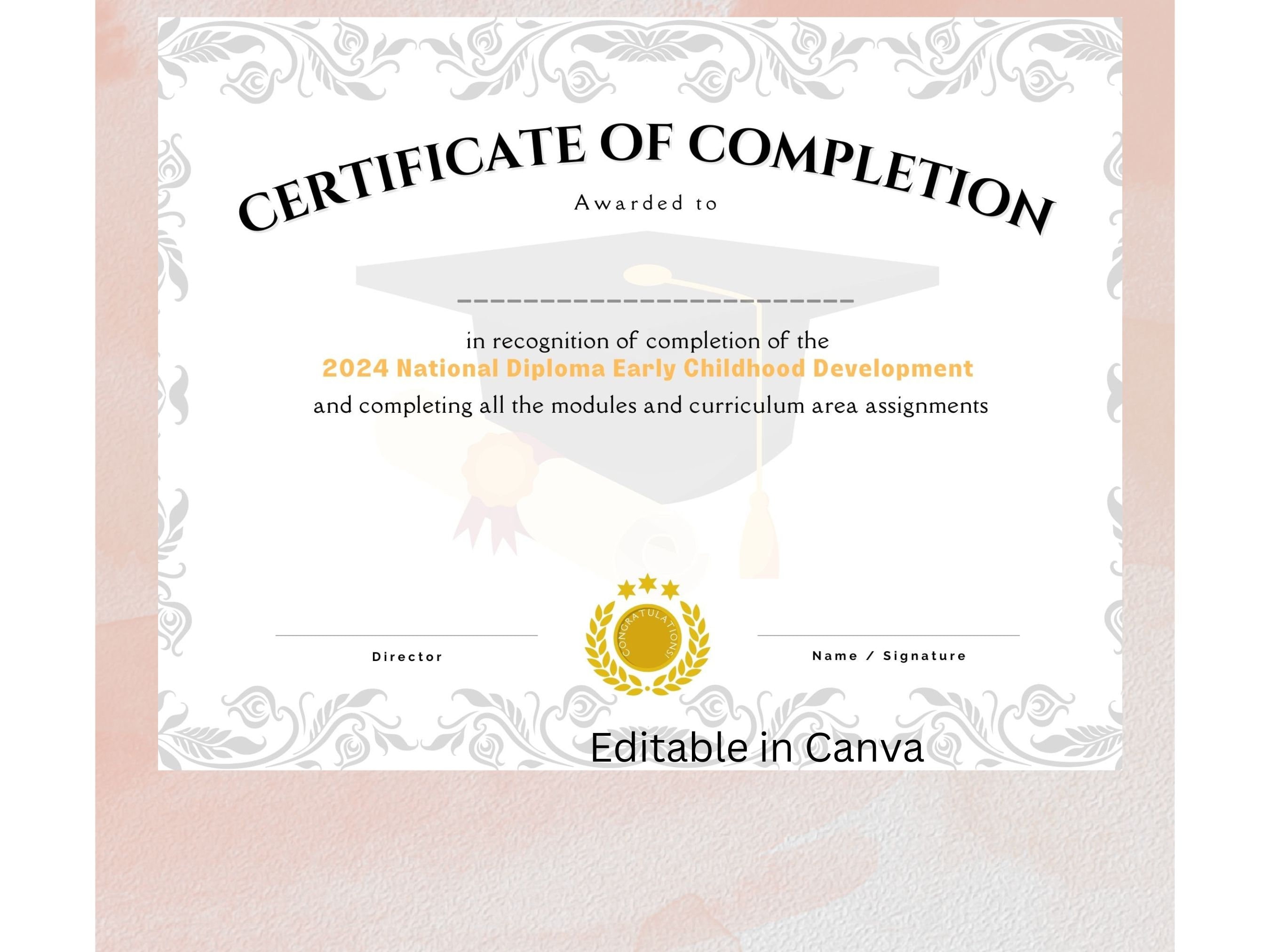 Certificate of Completion, Editable in CANVA, Course Training