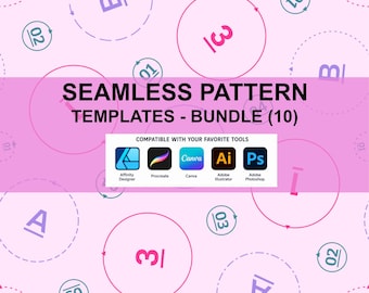 Pacote de Modelos de Padrões Sem Emenda para Procreate, Canva e Affinity - Kit de Ferramentas para Download Digital para Iniciantes