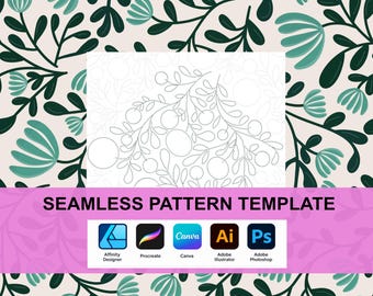 Modelo de padrão sem emendas, guia para Procreate, Canva, Affinity e Adobe | Download digital instantâneo