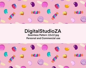 Bunte Süßigkeiten nahtlose Muster | Süße Lolli - Digitalpapier (JPG)