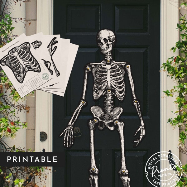 Druckbares Skelett - Vintage Halloween digitaler Download - Einfache spooky Season Papier-Diy-Dekor