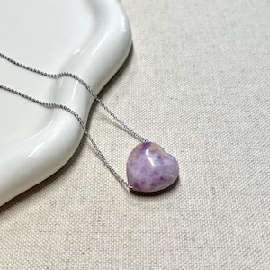 Lepidolite Heart Necklace, Gemstone Jewelry Gift Ideas For Her, Handmade Natural Stone Jewelry, Boho Chic Natural Stone Necklace