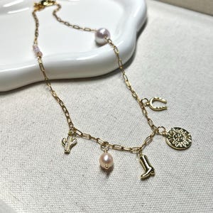 Western Luxe Charm Necklace, Pearl Charm Necklace, Gold Pearl Necklace, Fun Charm Jewelry, Gift Ideas, Gifts For Her, Anti-Tarnish Jewelry