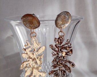Long bohemian dangling golden leaf stud earrings