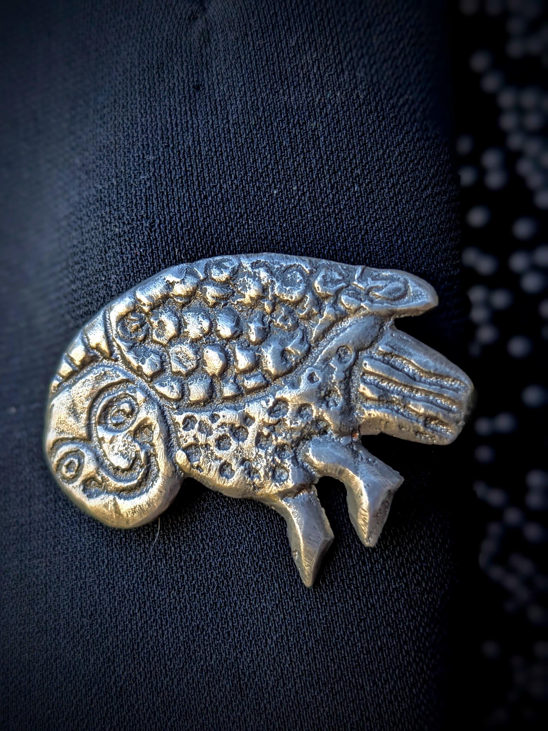 Broche Hibou En étain Vintage - Signée A R, Couleur Marron, Bijou Occasion à Collectionner