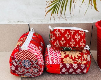 Katoenen gewatteerde rode patchwork make-uptas boho toilettas dames handtas vintage make-uptas vakantiecadeau make-uptasje handige etui