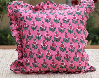 Indian Hand Block Print Throw Pillow Cover/16x16-26x26 Cotton Cushion Cover For Home Decor Boho Decorative Frill Pillowcase(Both Side Print)