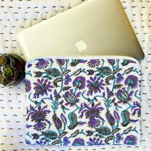 Large Cotton Quilted Laptop Sleeve, Boho Vintage Computer Bag, Bohemian iPad Case, Tablet Cover, Personalized Gift, Macbook Case, Ideal Gift