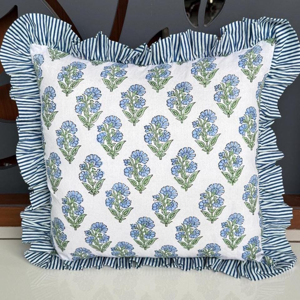 Pink Ruffle Throw Pillow Cover for Couch-20x20 Inch Cotton Stripe ...