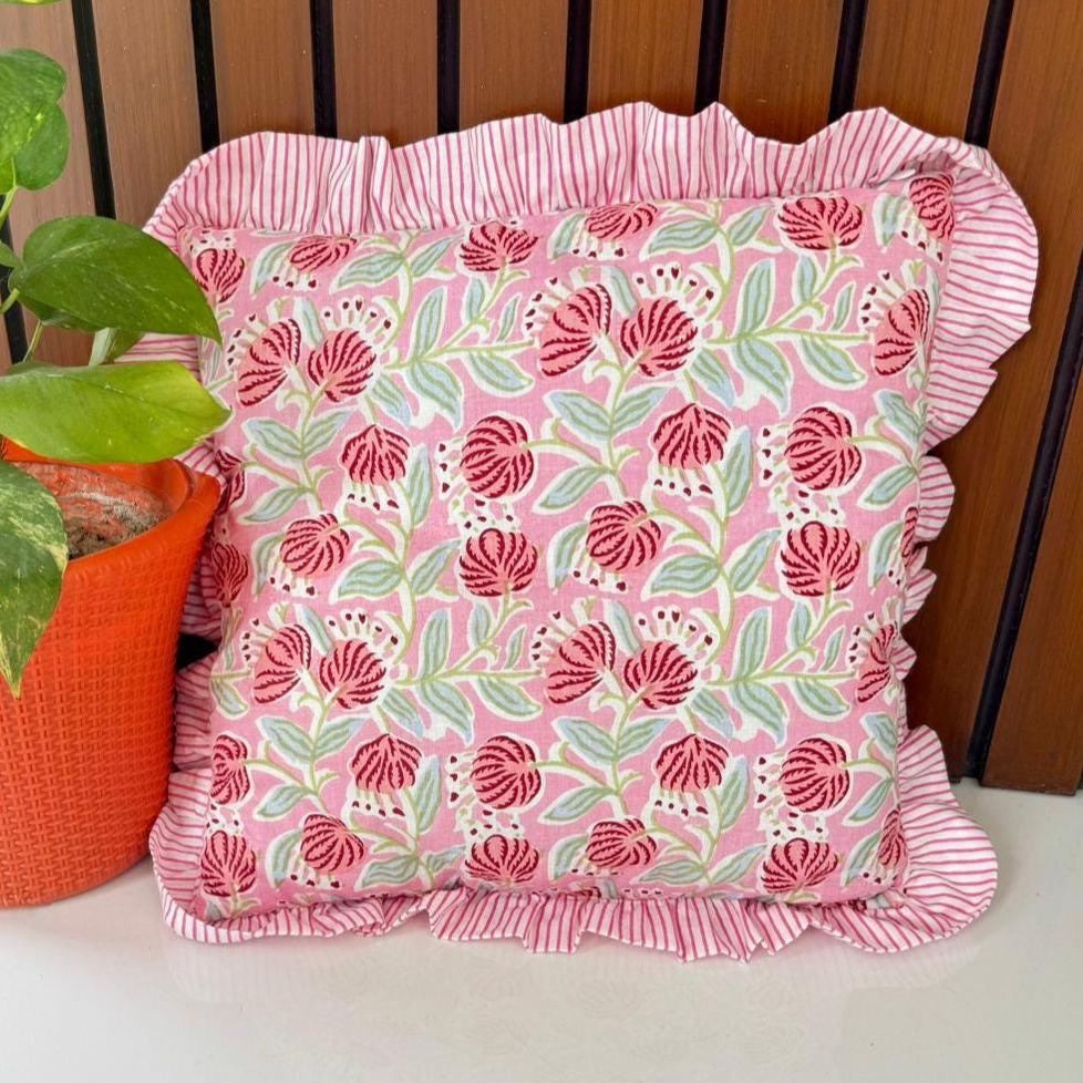 Pink Ruffle Throw Pillow Cover for Couch-20x20 Inch Cotton Stripe ...