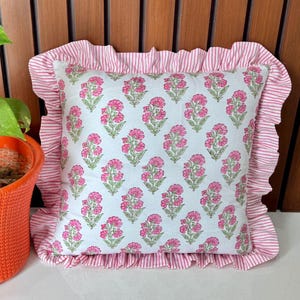 Designer Lumber Pillow Cover Handblocked Floral Cushion Cover 18x18-26x26 Pillowcase Cotton Accent Farmhouse Throw Pillow-Housewarming Gift