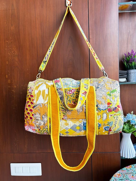 Large Cotton Patchwork Duffle Bag, Blockprint Qui… - image 7