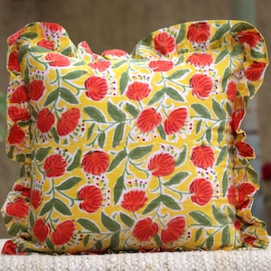 Yellow Pillow COVERS. Throw Pillow Cover, Block Print Pillow Cover for 16x16, 20x20, 18x18 Pillow, ALL SIZES Sham, Square Ruffled Pillowcase