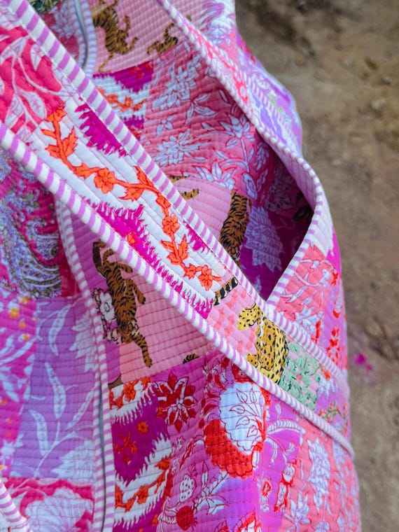 Large Cotton Patchwork Duffle Bag, Blockprint Qui… - image 6