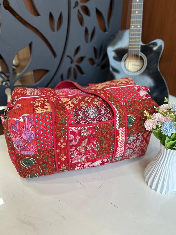 Large Cotton Patchwork Duffle Bag, Blockprint Qui… - image 10