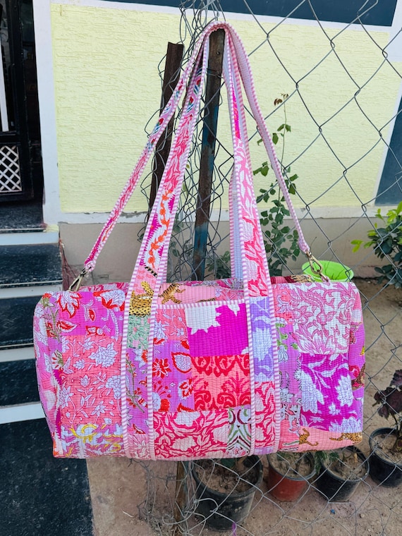 Large Cotton Patchwork Duffle Bag, Blockprint Qui… - image 5