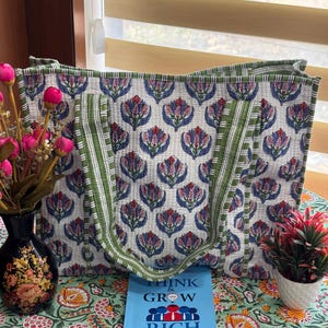 Sac de voyage bohème en coton à bandoulière pour femme, sac à main matelassé, sac fourre-tout, sac d'épicerie bohème, sac lavable floral, cadeau d'anniversaire, sac de bagage