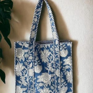 Große Einkaufstasche Vintage Baumwolle Benutzerdefinierte Schultertasche Block Print Einkaufstasche Gesteppte Damen Einkaufstasche Umweltfreundliche Gepäcktasche Geschenk für Sie