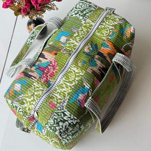 Patchwork Duffle Bag, Large Green Quilted Cotton Weekender Bag, Unisex Travel Carry On, Overnight Bag, Unique Gift for Him Her