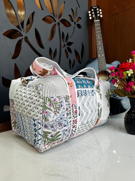 Large Cotton Patchwork Duffle Bag, Blockprint Qui… - image 2