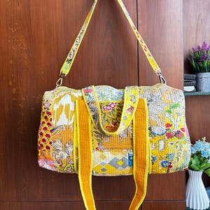 Handgefertigte Baumwollgepolsterte Weekender-Reisetasche, quadratischer Flicken gesteppte Schultertasche für Damen, Einkaufstasche/Picknick/Reisetasche, Geschenktasche
