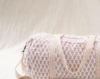 Women&#39;s Floral Travel Bag, Handmade Quilted Cotton Xl Duffle Bag, Eco Friendly Custom Weekender Luggage Bag, Shoulder Tote Bag, Holiday Gift