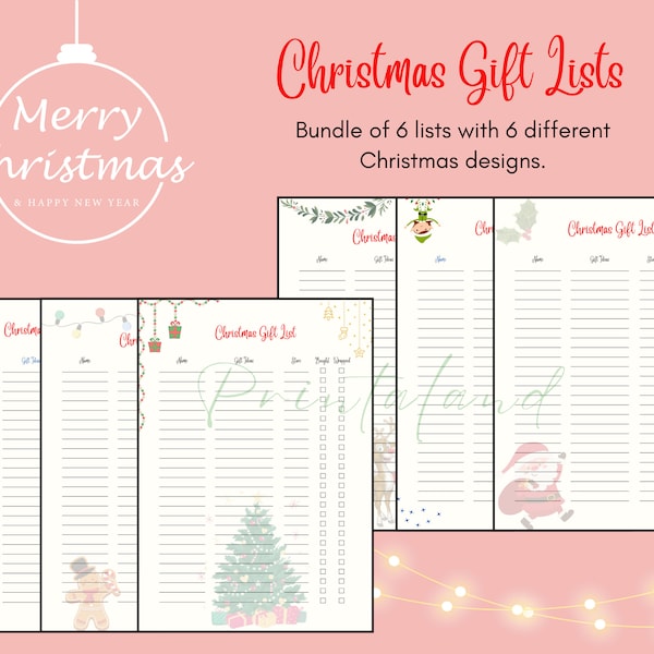 Chirstmas Gift List Printable | Christmas Presents Shopping | PDF | Bundle of 6 | Holiday Gift List | Christmas Gift Planner Printable