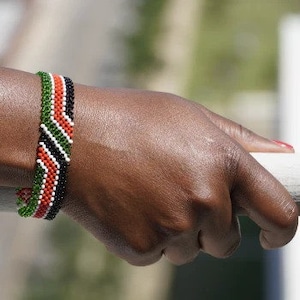 Bead loom Bracelet,American Bracelet,seed bead Bracelet,loom woven Bracelet,Romanian jewelry,African Traditional jewelry Kenya Flag Bracelet
