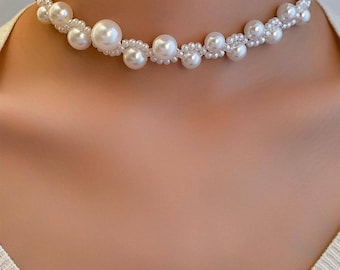 Bridal Pearl Choker Necklace, Luxury Pearl Choker, Pearl Choker for Wedding, Victorian choker, Torques African Necklace, Wedding Jewelry
