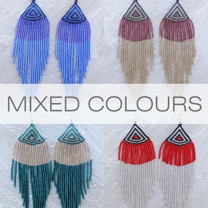 Perlenohrringe, Multi Colors Ohrringe Ethnische Ohrringe Amerikanische gebürtige Seed Perlen Ohrringe Fransen Ohrringe Boho Ohrringe