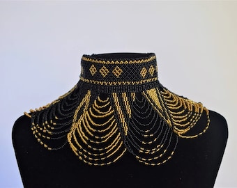 African Maasai Handmade Beaded Choker Necklace |Chunky|Ethnic|Tribal |Gold&Black Necklace |Unique |African Woman Necklace |One Size Fits All
