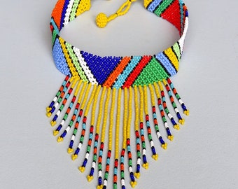 African Maasai Handmade Beaded Choker Necklace |Chunky|Ethnic|Tribal |Gold&Black Necklace |Unique |African Woman Necklace |One Size Fits All