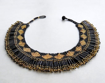 African Maasai Handmade Beaded Choker Necklace |Chunky|Ethnic|Tribal |Gold&Black Necklace |Unique |African Woman Necklace |One Size Fits All