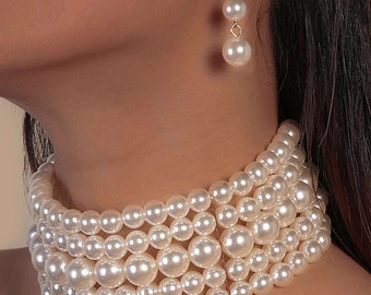 Bridal Pearl Choker Necklace, Luxury Pearl Choker, Pearl Choker for Wedding, Victorian choker, Torques African Necklace, Wedding Jewelry